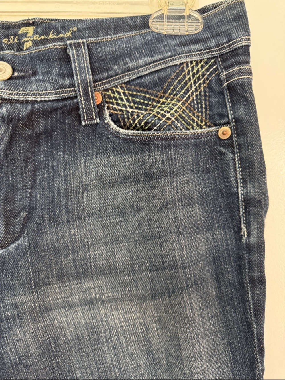 7 For All Mankind Dark Blue Cuffed Cropped Jeans - Picture 3 of 7